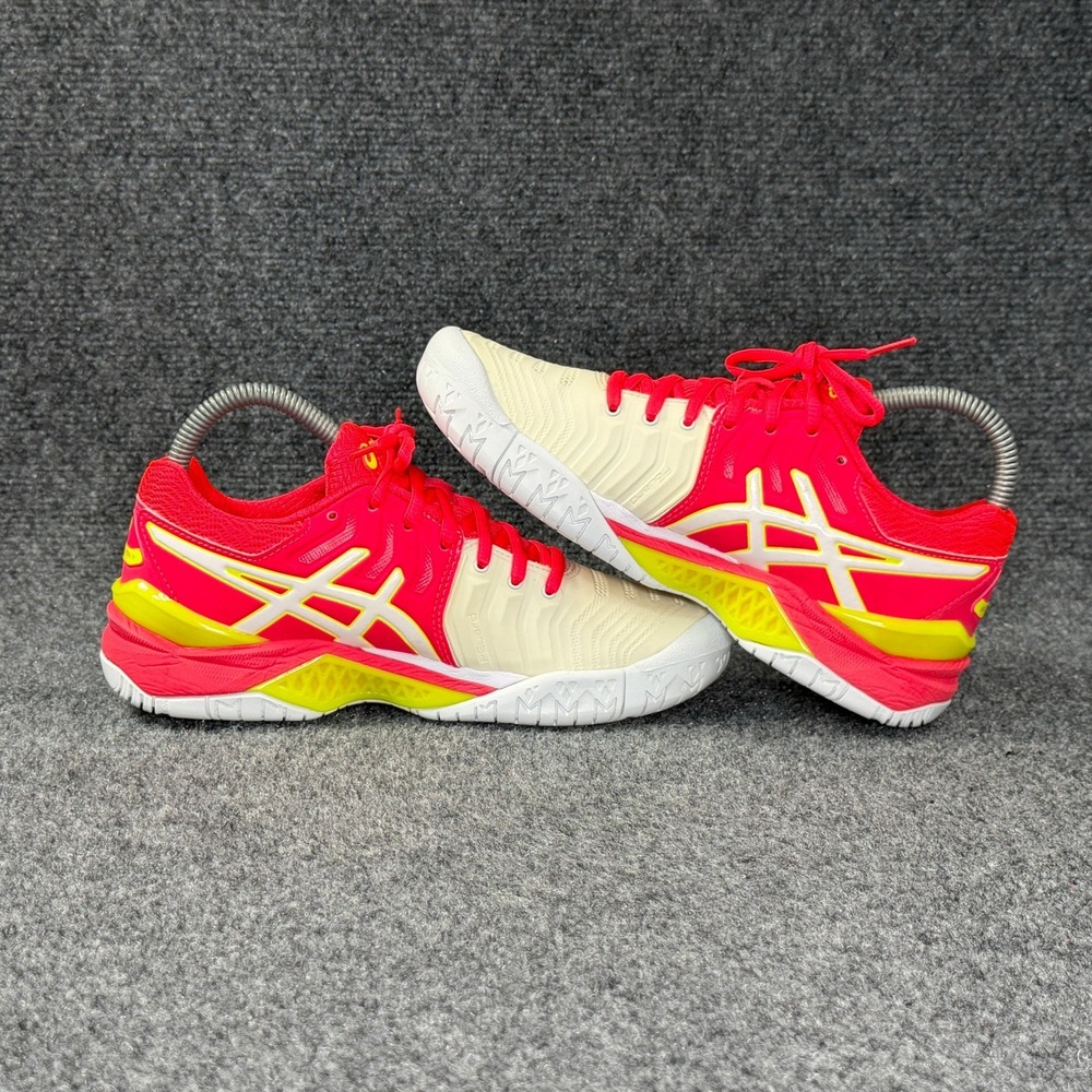Asics Gel-Resolution 7 Tennis Shoes Womens 5.5 White Red Yellow Athletic Sneaker - Picture 8 of 14